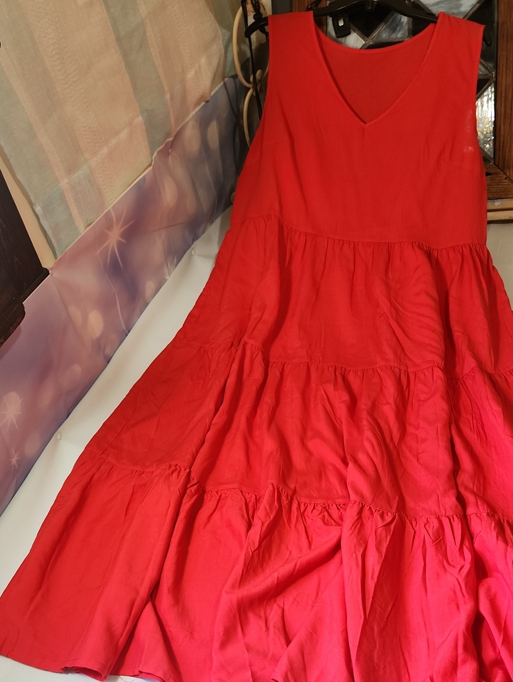 Bright Red V-Neck Tiered Sundress Unbranded NWOT